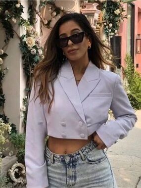 SONG OF STYLE Cropped Double Breasted Ida Blazer Lilac Purple Small